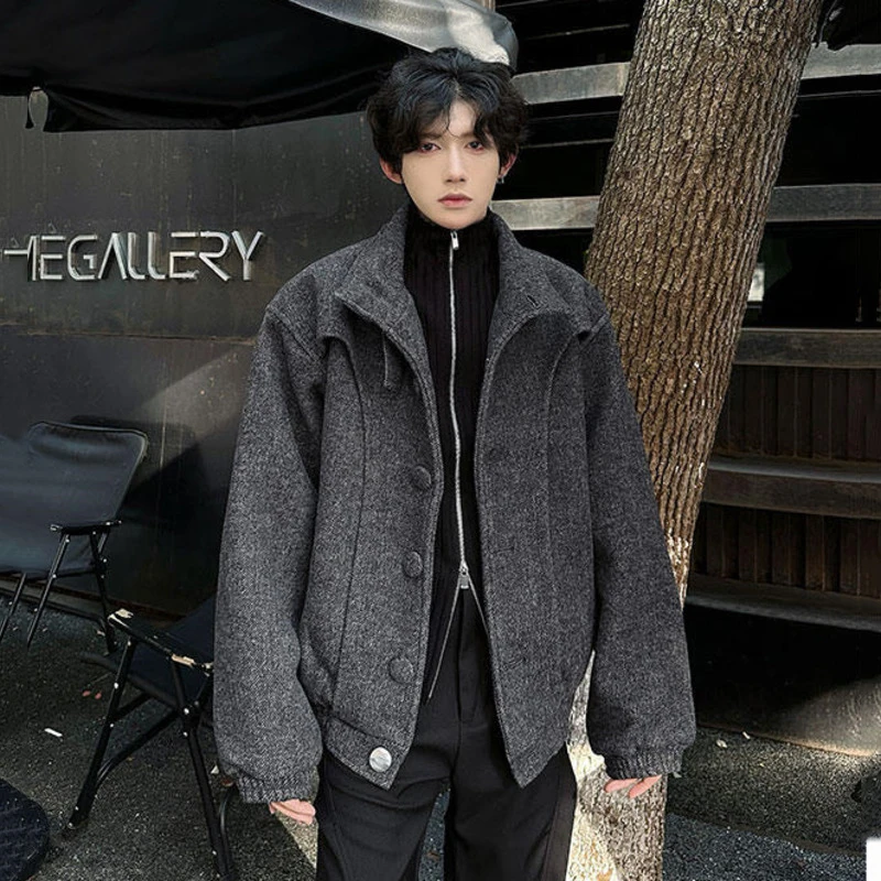 IEFB Korean Style Men's Woolen Jackets Turn-down Collar Solid Color Clothing Single Breasted Casual Male Coats New Winter 9C8626