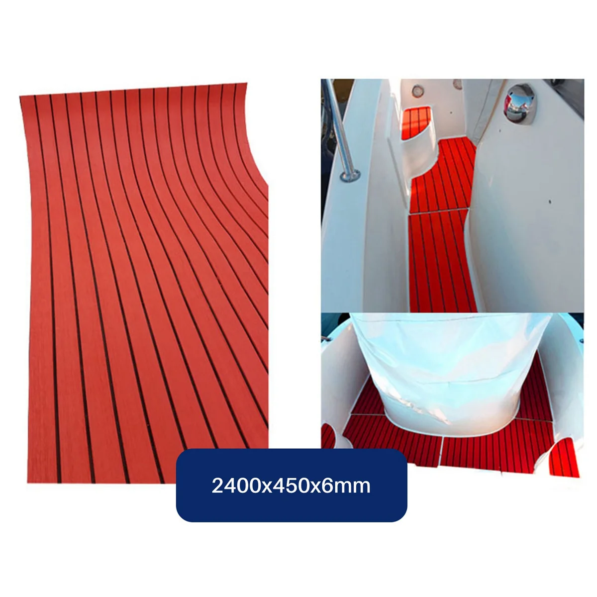 Revêtement de Sol en Teck Oligfoam Auto-Adhésif, Polymères Synthétiques pour Plancher de Bateau, Yacht, Marine, Rouge, 2400x450x6mm