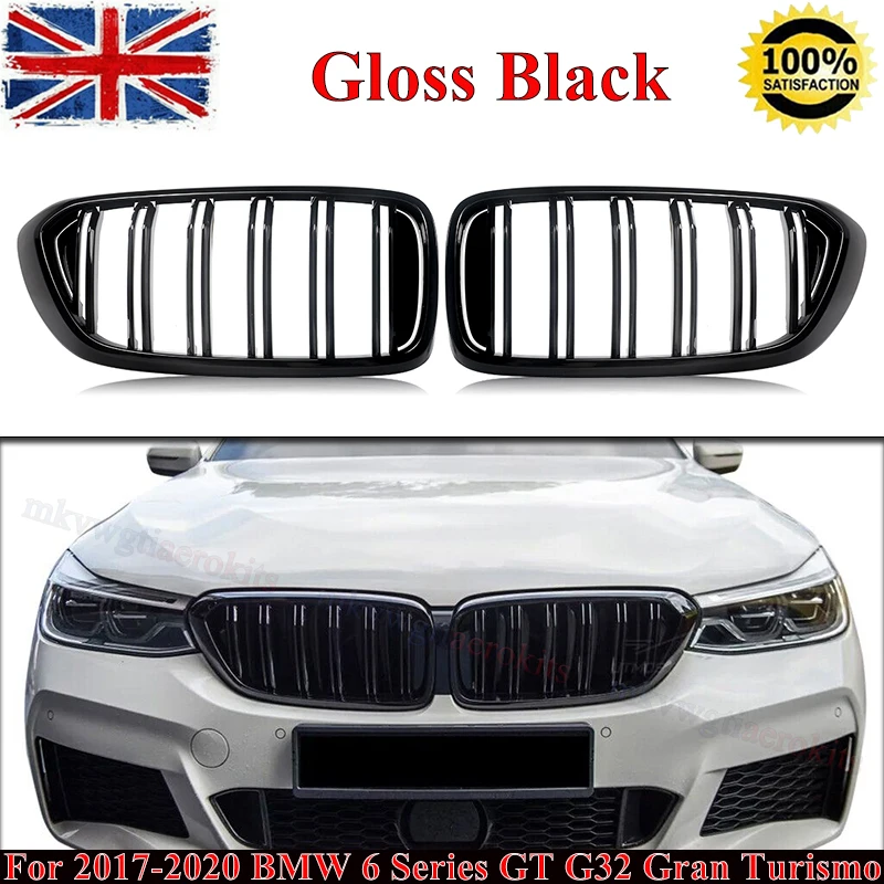 Glossy Black Kidney Grilles for BMW 6 Series G32 Gran Turismo 2017-2020 640i 620d Double Slats PRE-LCI Front Grill Replacement​