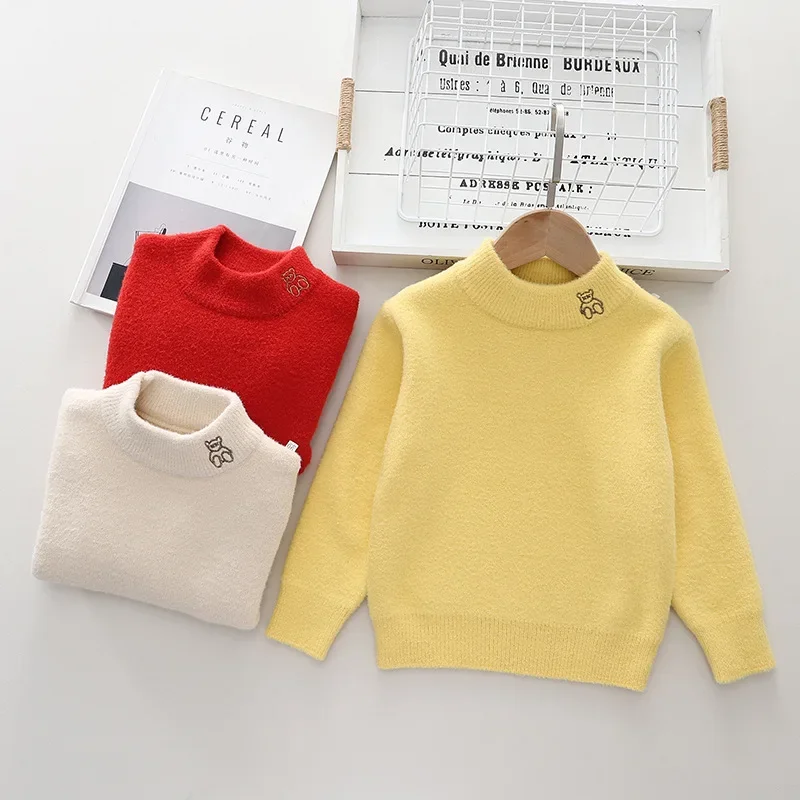 

Winter Baby Girls Sweaters Candy Color Fashion Knitted Bottoming Shirt for 1-8 Years Little Boy Children Thermal Clothes GY12101