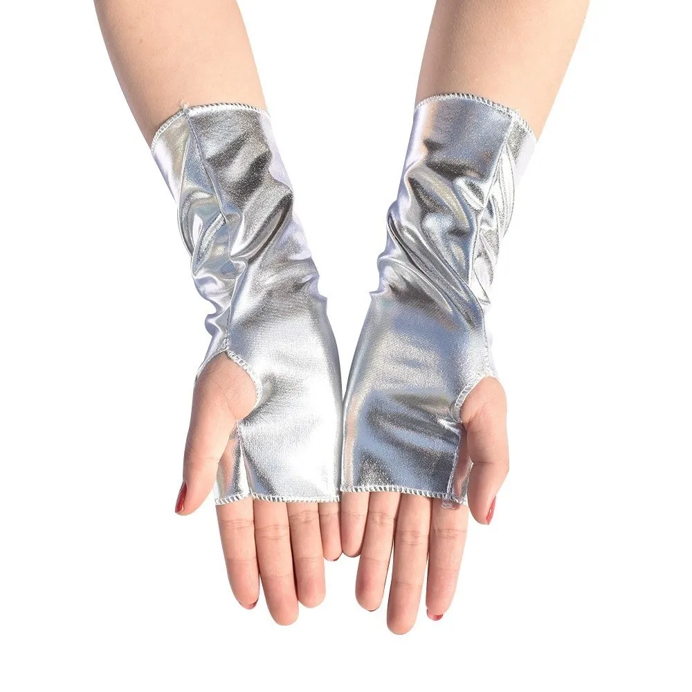 1 Pair Glossy Finish Fingerless Gloves Imitation Leather Punk Style PU Leather Gloves Sleeve Set Lacquer Leather Gloves