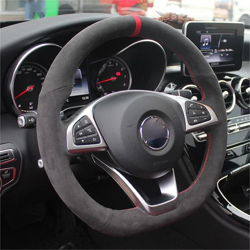 

Real Alcantara Steering Wheel Cover for Mercedes Benz W176 W246 W205 C117 R231 R172 AMG C43 GLA 45 X156 Braid on Steering Wheel