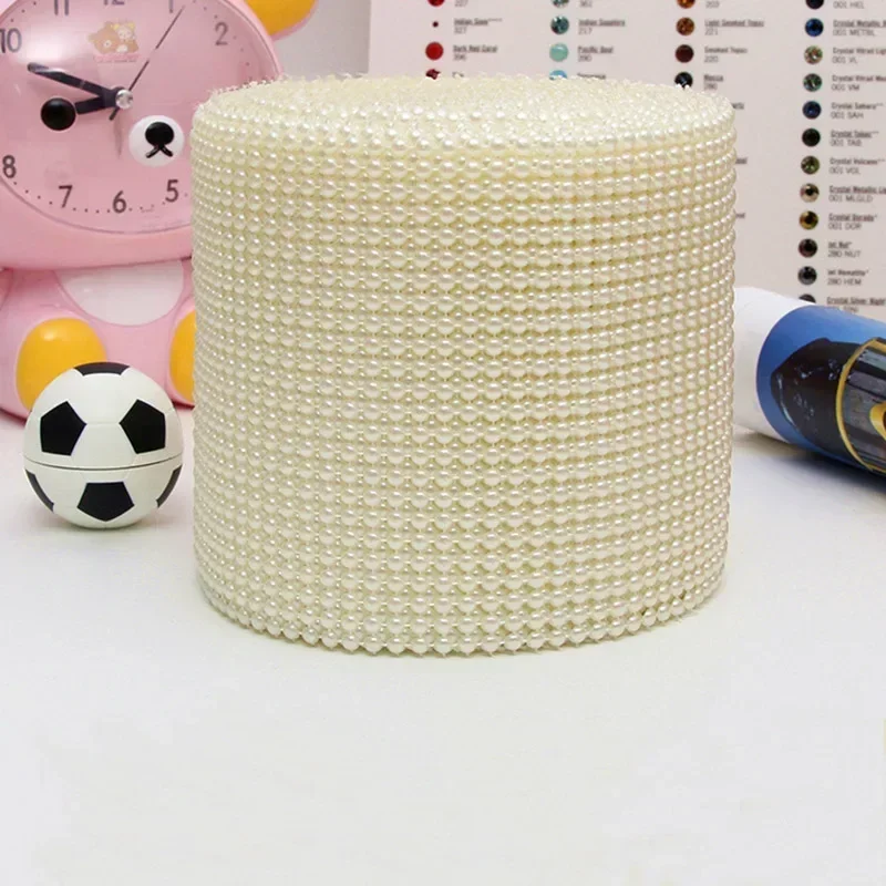 1 Yard 24 Rows 4mm Pearl Mesh Ribbon Wrap Roll Acrylic Bead Pearl Trim for Wedding Party Cake Vase Bridal Shower Decorations