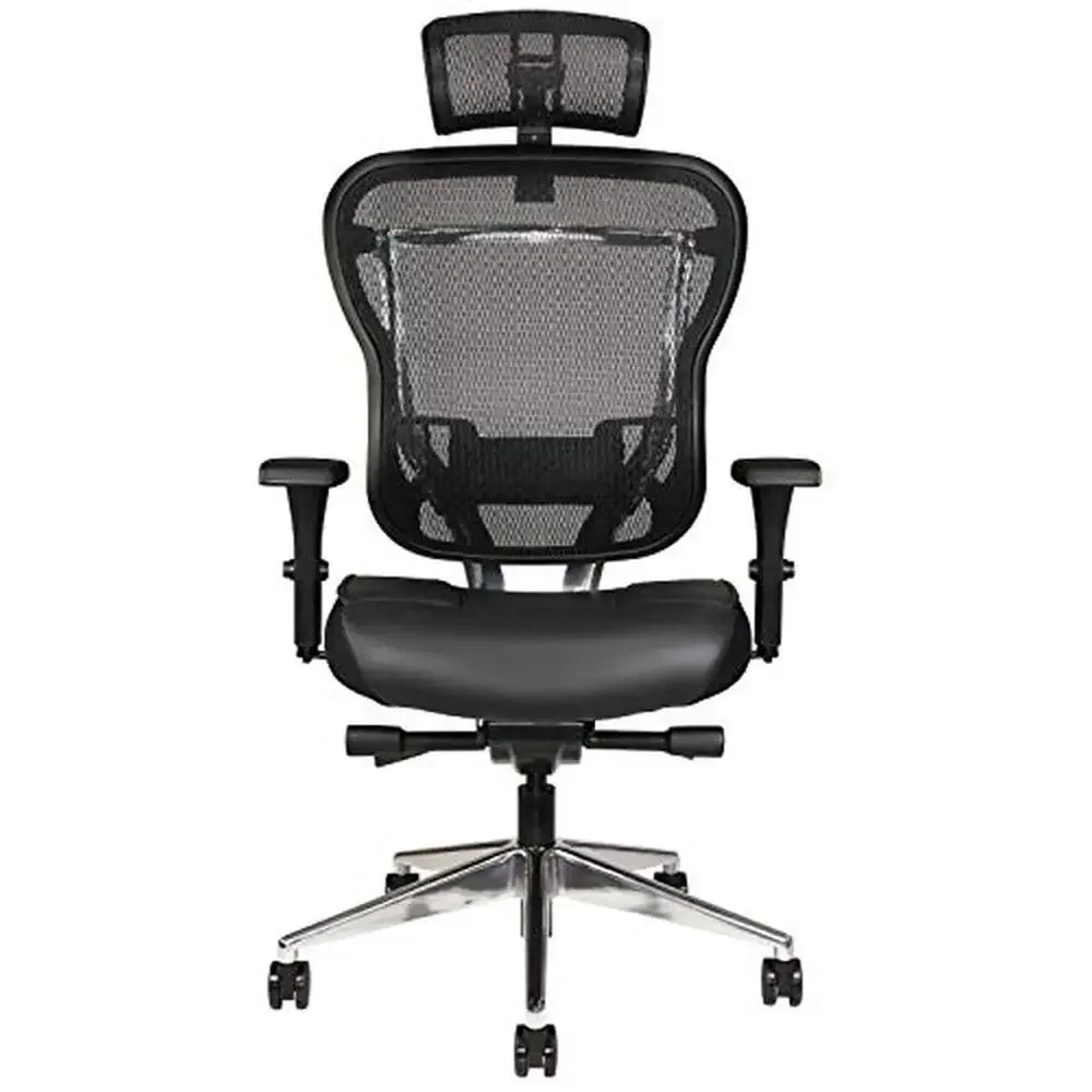 

Aloria Series Ergonomic Executive Office Chair Genuine Leather Mesh Back Adjustable Lumbar Support High Density Foam Comfortable