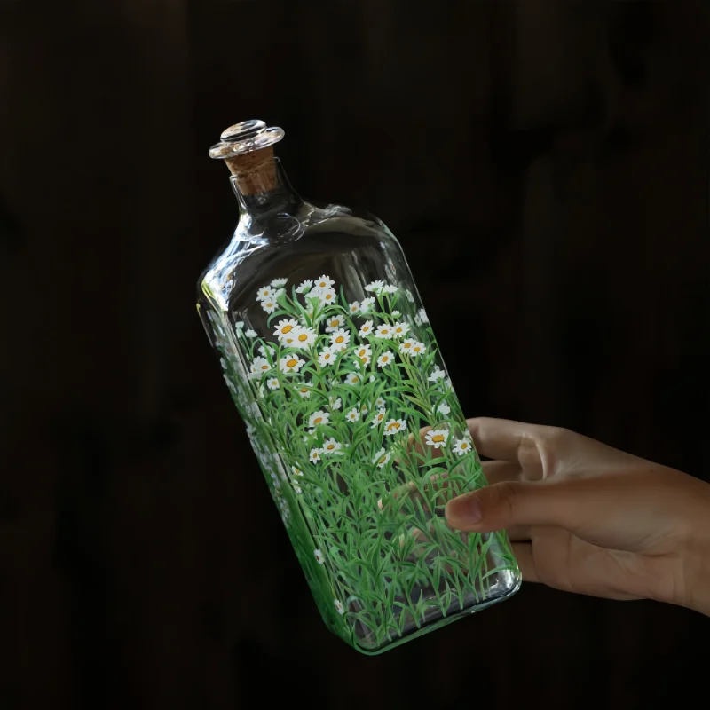 Hand-painted small daisy glass sub-bottle sealed wine bottle high-grade empty bottle Baijiu wine storage sub-container