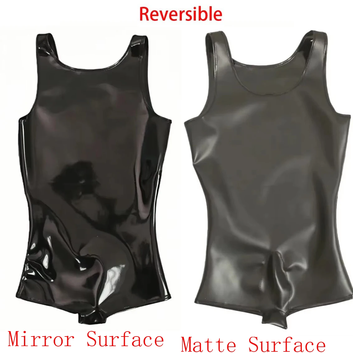 Reversible Catsuit Double Sided PU Leather Leotard Waistcoat Convex Pouch Bodysuit S-3XL Tight Teddy Sexy Straightjacket Tanktop