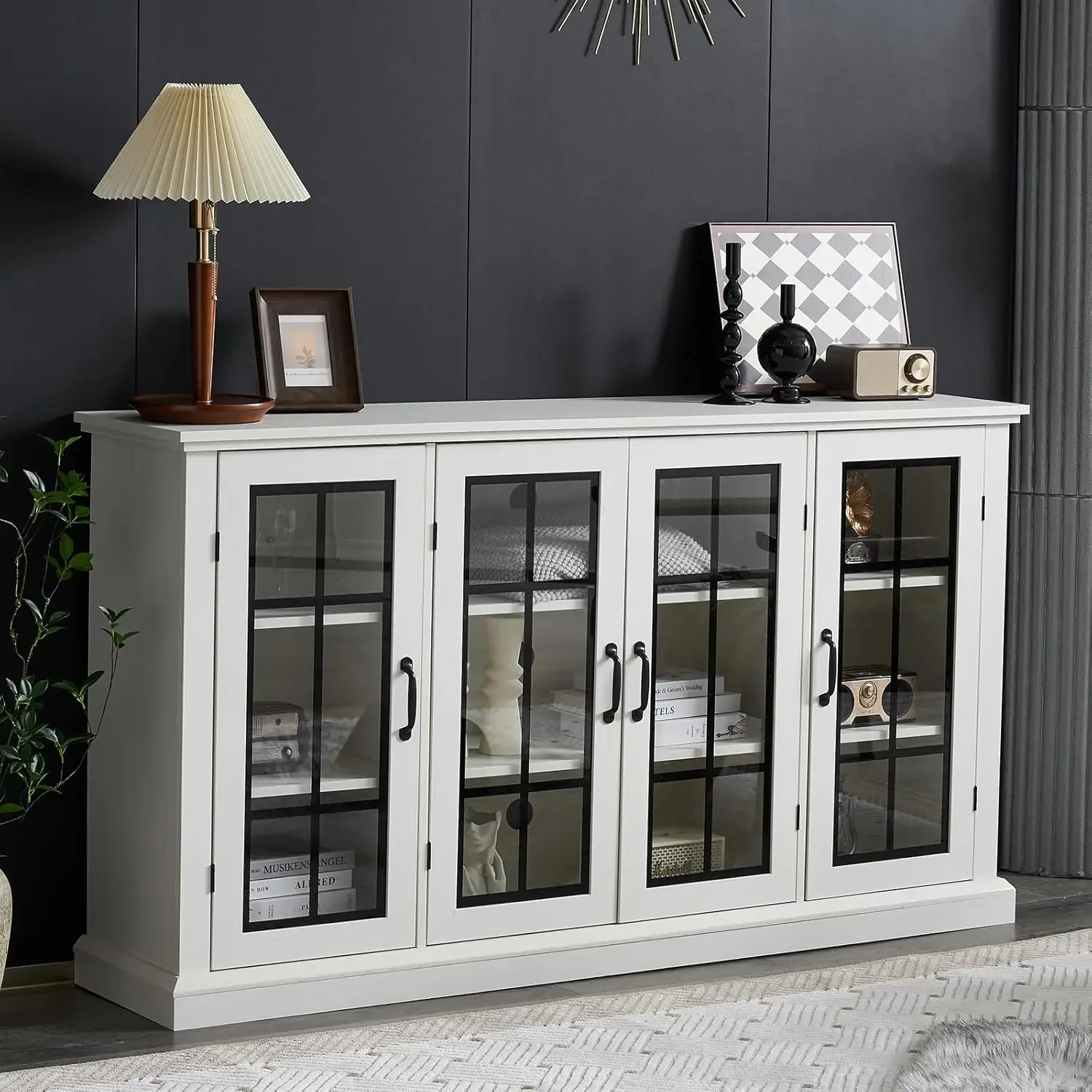 

63" Sideboard, 6 Adjustable Shelves Sideboard Buffet Cabinet with 4 Doors, Accent Storage Credenzas for Dining Room