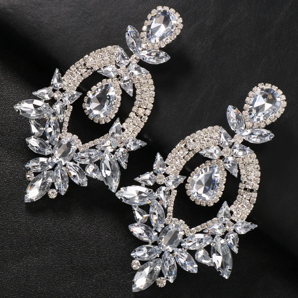 Exaggerated Large Rhinestone Earrings Dangling Bling Temperament Design Wedding Oversized Statement Earrings Formal Gift Costume