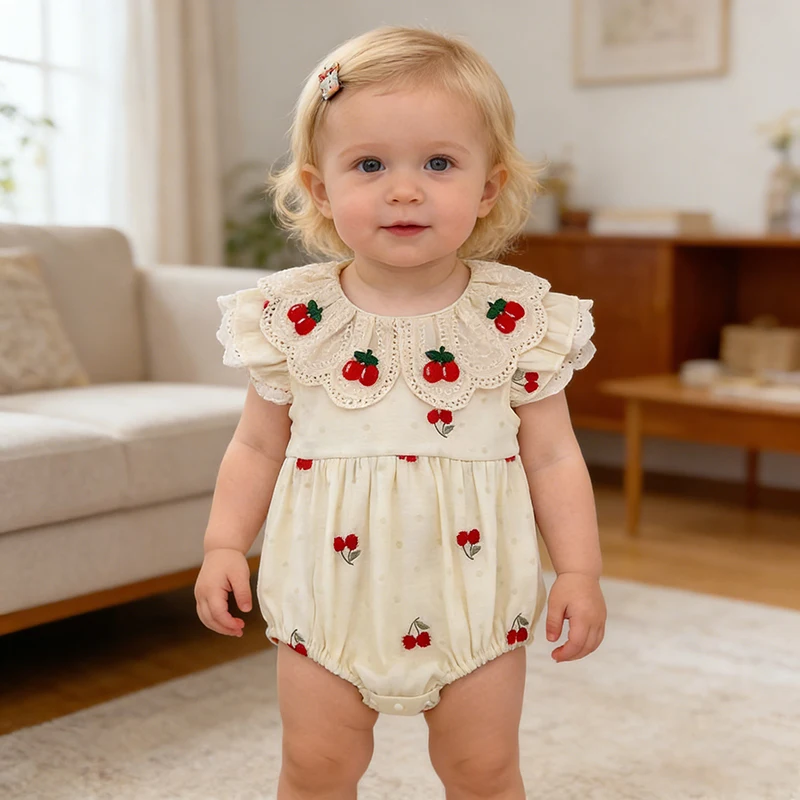 2026 Neuer Frühling Säugling Baby Mädchen Strampler Baby Mädchen Kleidung Langarm Stickerei 0-24M Neugeborene Baby Mädchen Bodys