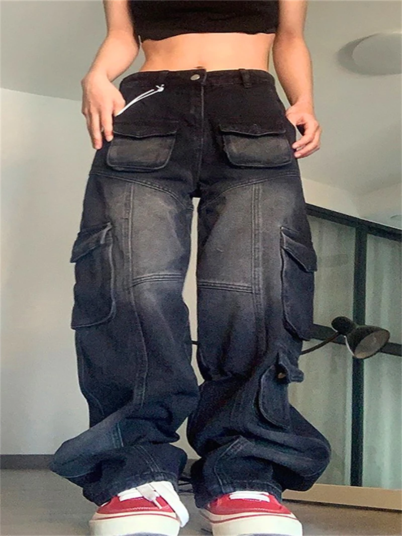 

Streetwear Denim Cargo Pants Autumn Clothes Women High Waist Multi Pocket Straight Jeans Cowboy Casual Jean Trousers Denim Pants