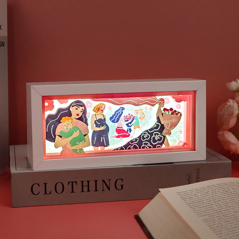 3D Paper Cut Light Box 3D Shadow Box Frame Anime Figures Paper Carving Lamp Led Strip Lights Bedroom Decoration Mothers Day Gift