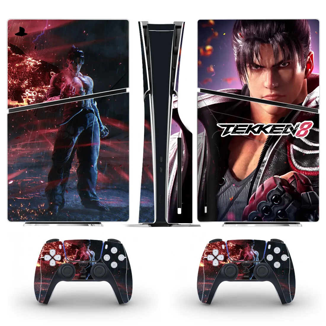 لعبة تيكين 8 قرص نحيف ملصق الجلد ، غطاء شارات لوحدة التحكم و 2 وحدات تحكم ، الفينيل ، جديد
