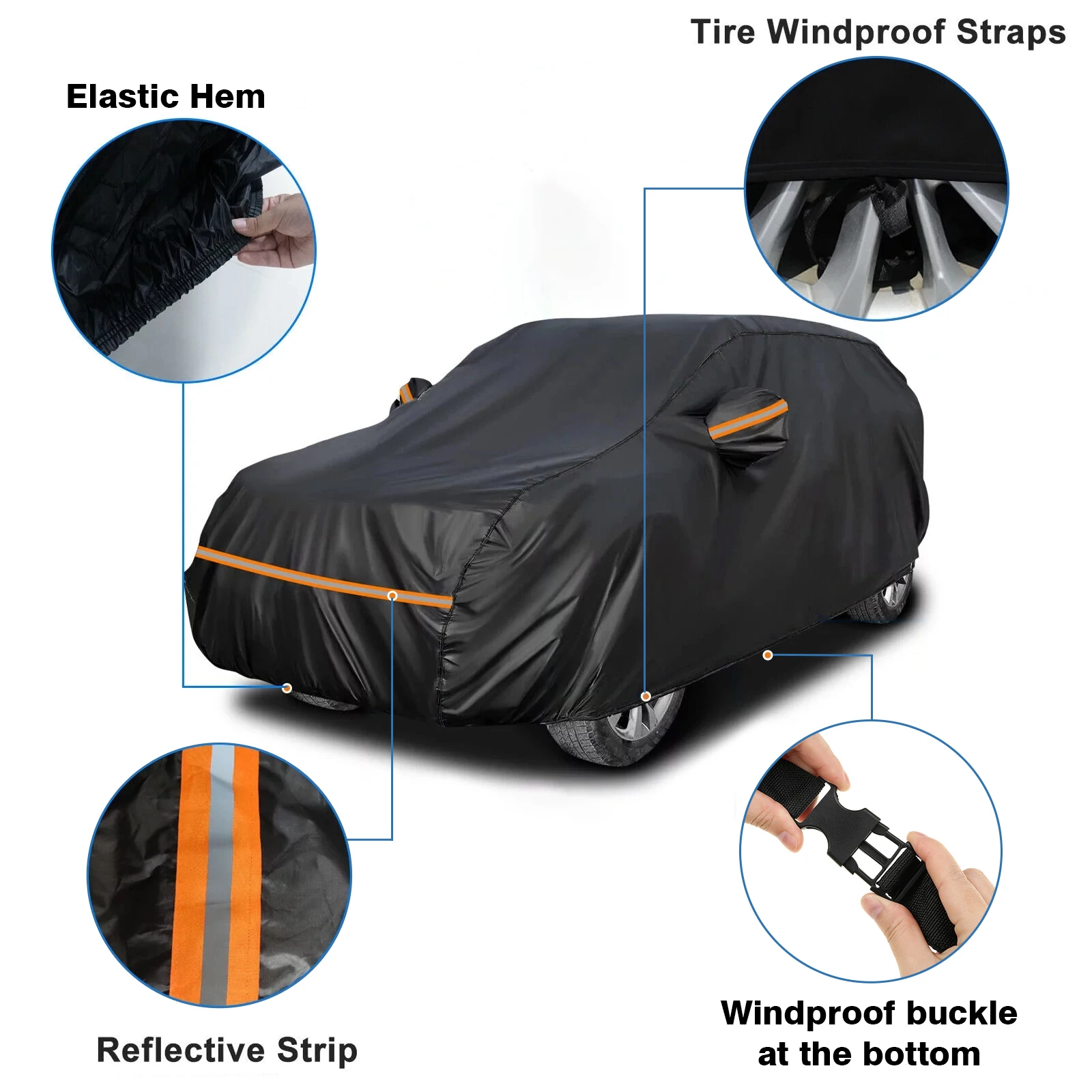 Copertura per auto Pioggia Protezione solare Esterna Impermeabile UV Neve Resistente alla polvere Nero 210T Per Toyota Highlander 2007-2025