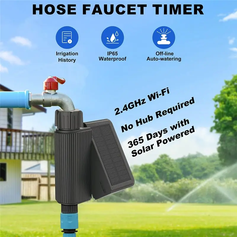 AEE4-Smart Water Timer Solar Powered Wifi Sprinkler Timer With Brass Inlet Automatic Irrigation Controller No Hub Required
