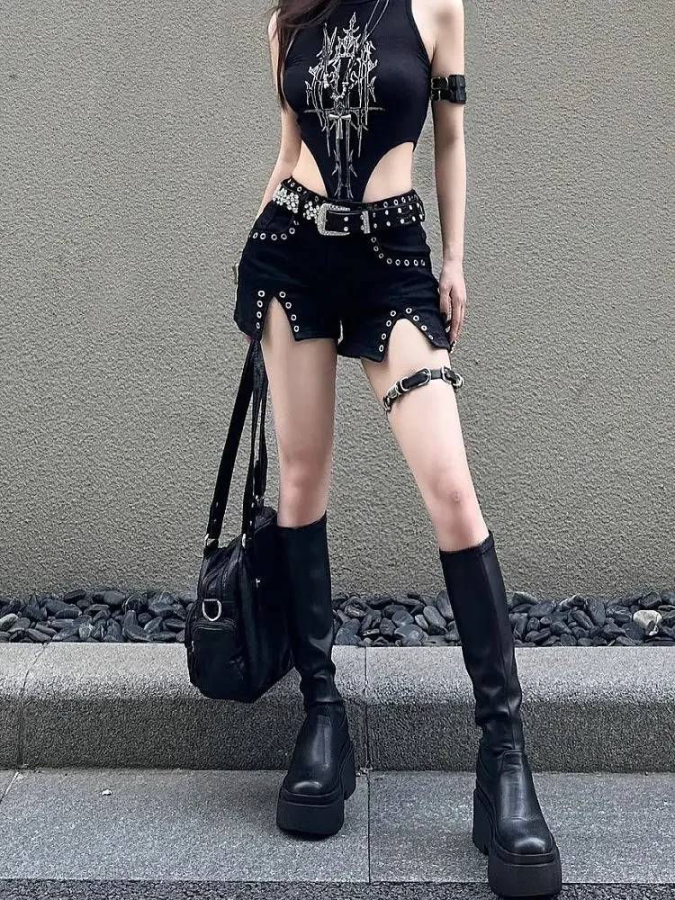 낮은 상승 허리 스키니 여성 짧은 청바지 바지 일본 2000년대 스타일 Jorts Trend 2025 의상 Kpop 일반 XL 여성 데님 반바지