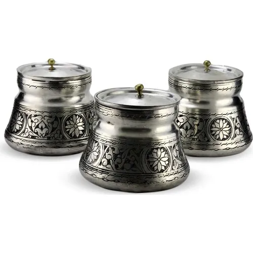 Morya 3 'lü Medium Size With Pewter Lid Tumbled Copper Baharatlık