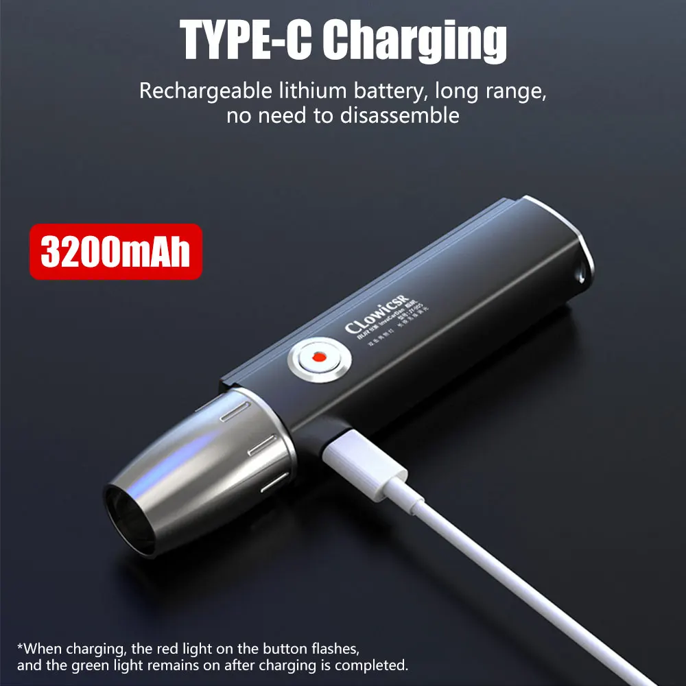 C5 Rechargeable led Flashlight 4 LED Light Sources Professional Jade Identification Light Type-C Charge edc Torch UV 395 Light