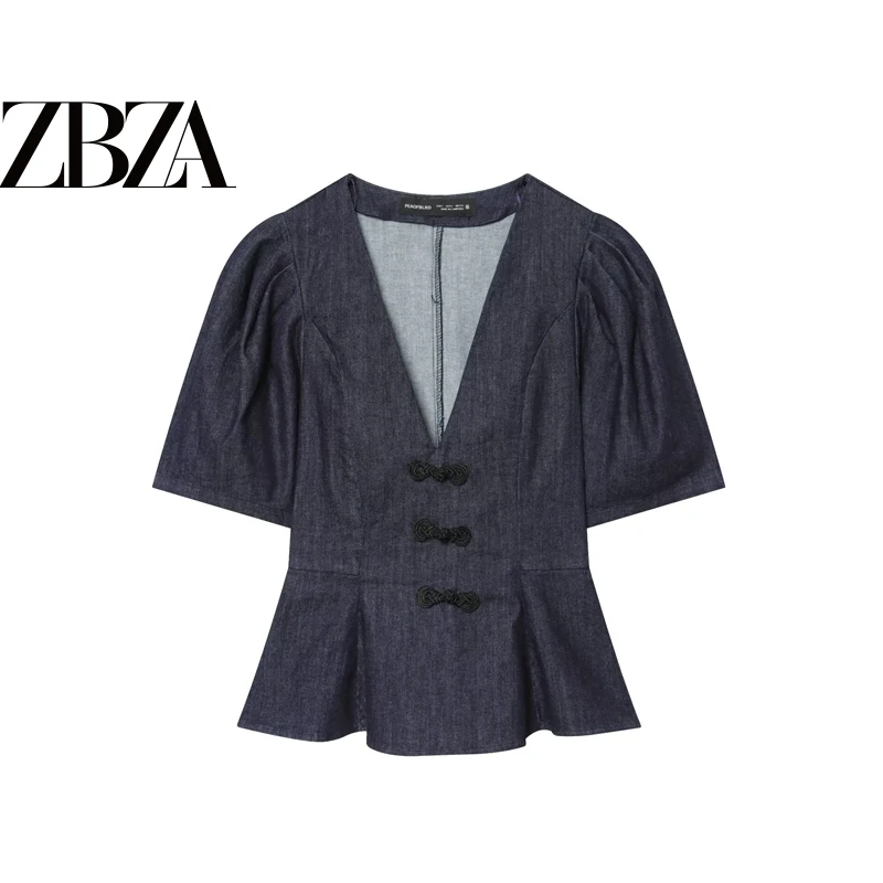 

Fashionable ZR Wind Short Skirt Style Women's Top with Rope Knot Buckle Breathable Polyester Summer T-Shirt V-Neck Regular Fit