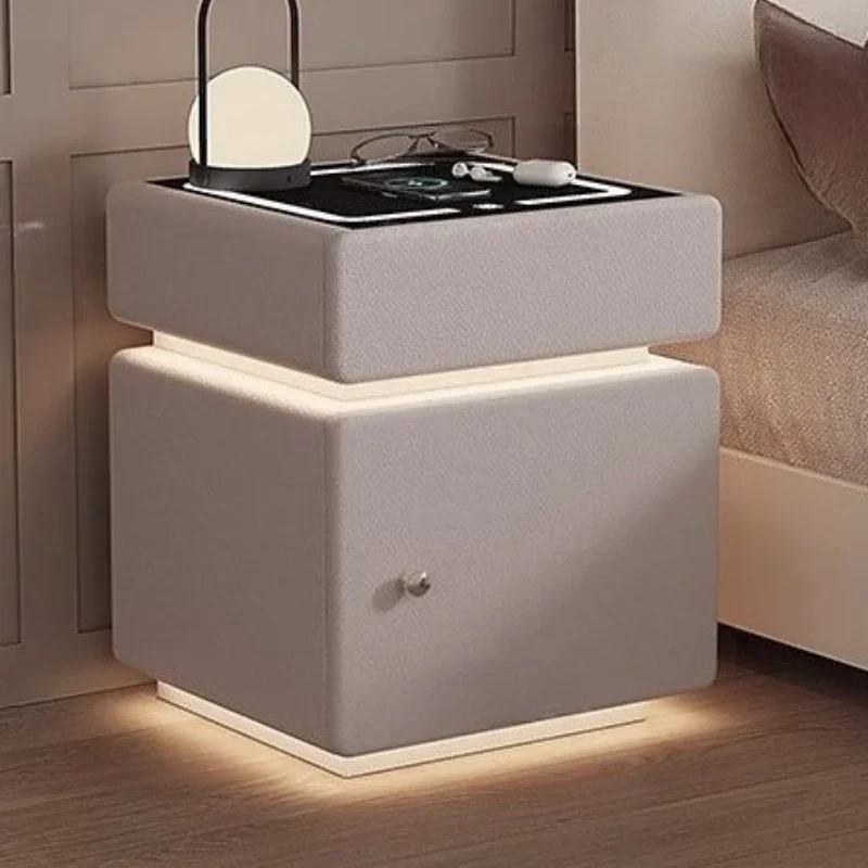 Knob Bedroom Nightstand Modern Light White Storage Nightstand Cabinet Smart Mesita De Noche Dormitorio Living Room Furniture
