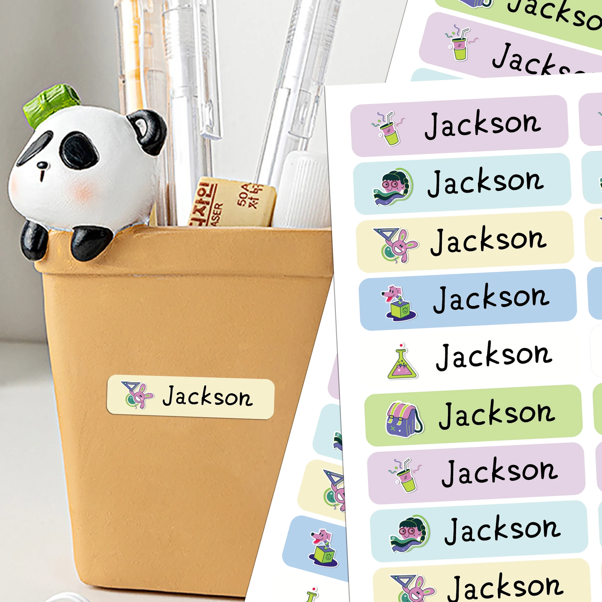 

Наклейки с именами на заказ, персонализированные этикетки для школьных принадлежностей, милые мультяшные иконки, необходимые вещи для школы