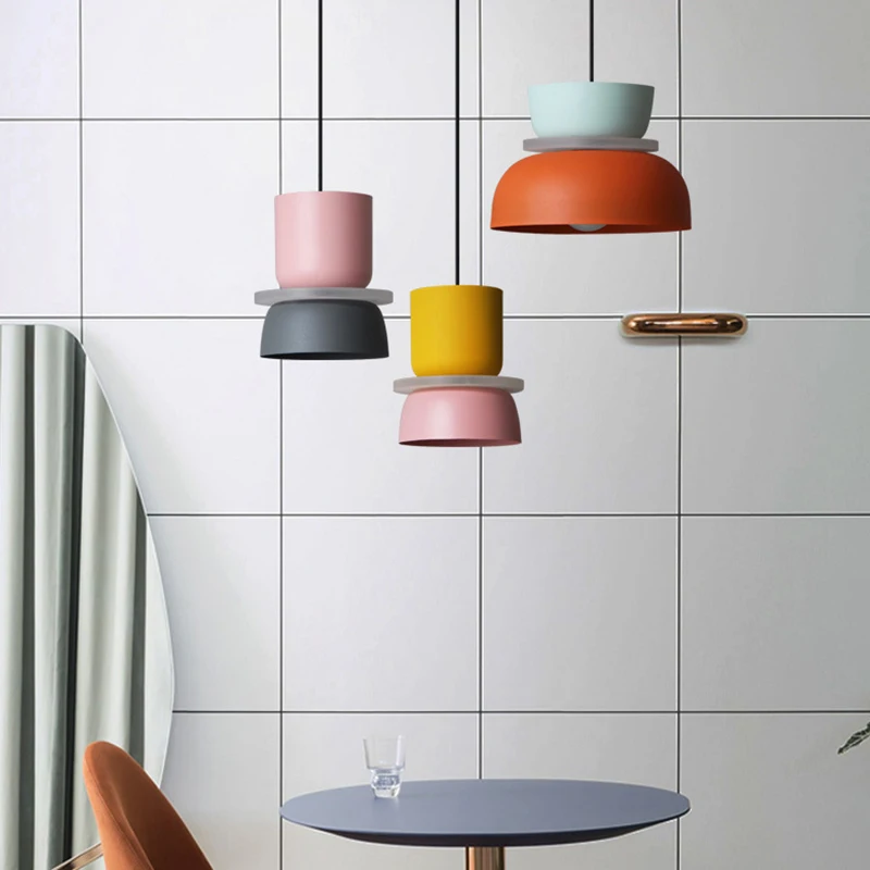 SANDYHA Modern Pendant Lamp Macaron Color Shade Hanging Ceiling Light Kitchen Dining Living Room Bedroom Bed Decor Led Luminaire