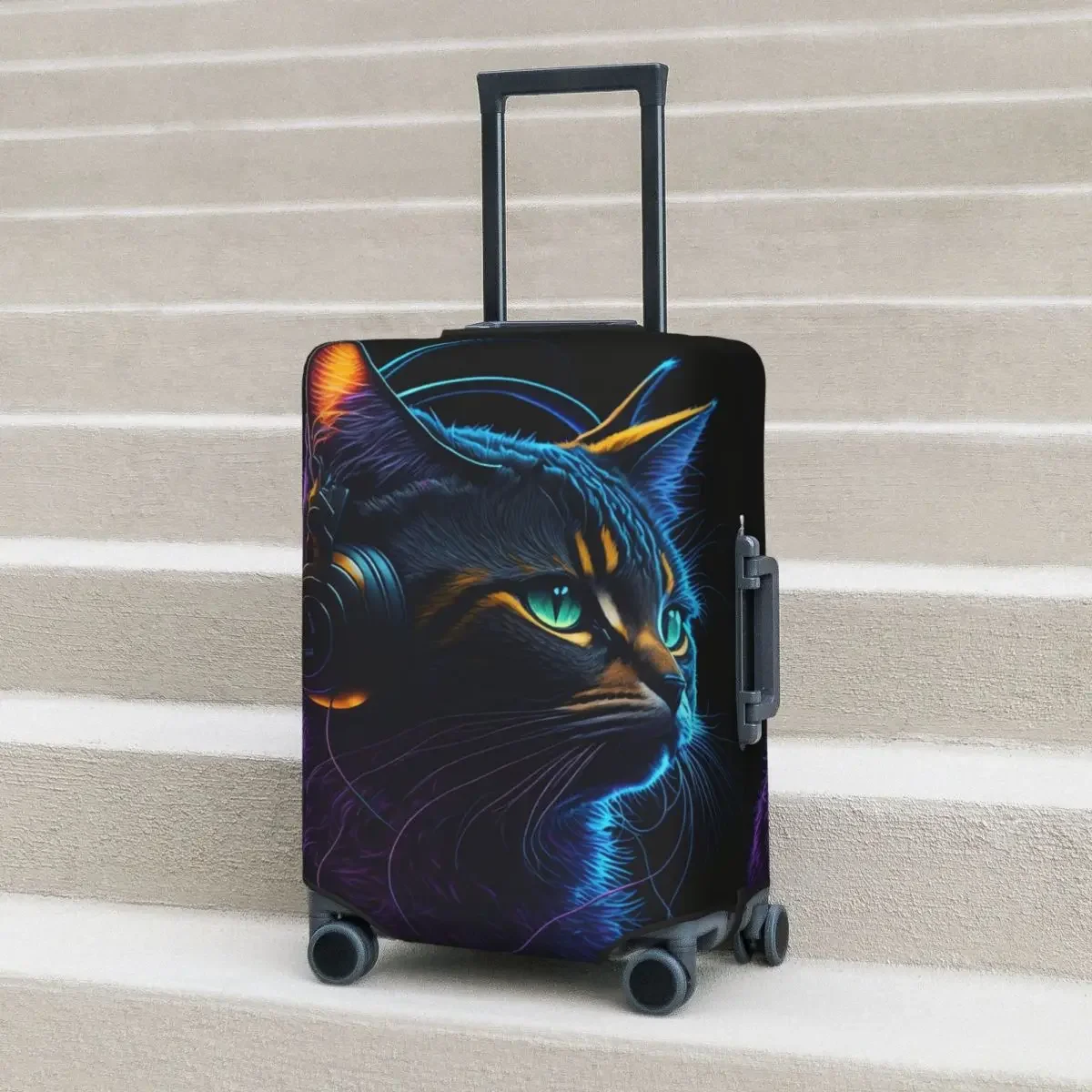 Music Cat Suitcase Cover Holiday Cool Animal Practical Luggage Case Business Protection