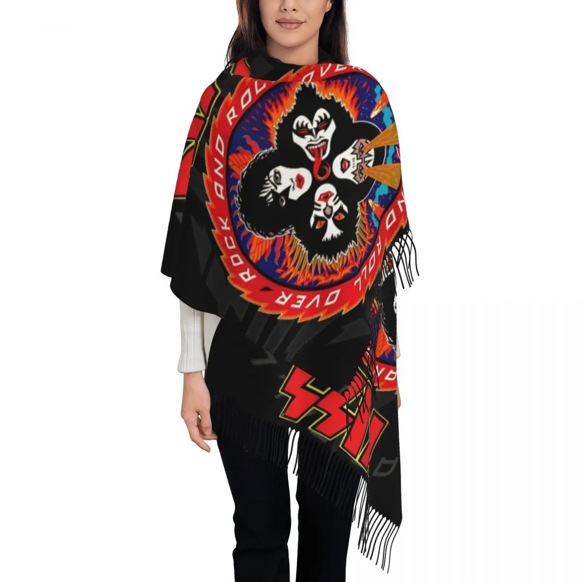 

Kiss Band Rock Metal Music шаль для женщин зимний теплый большой мягкий шарф пашмины шарфы с кисточками