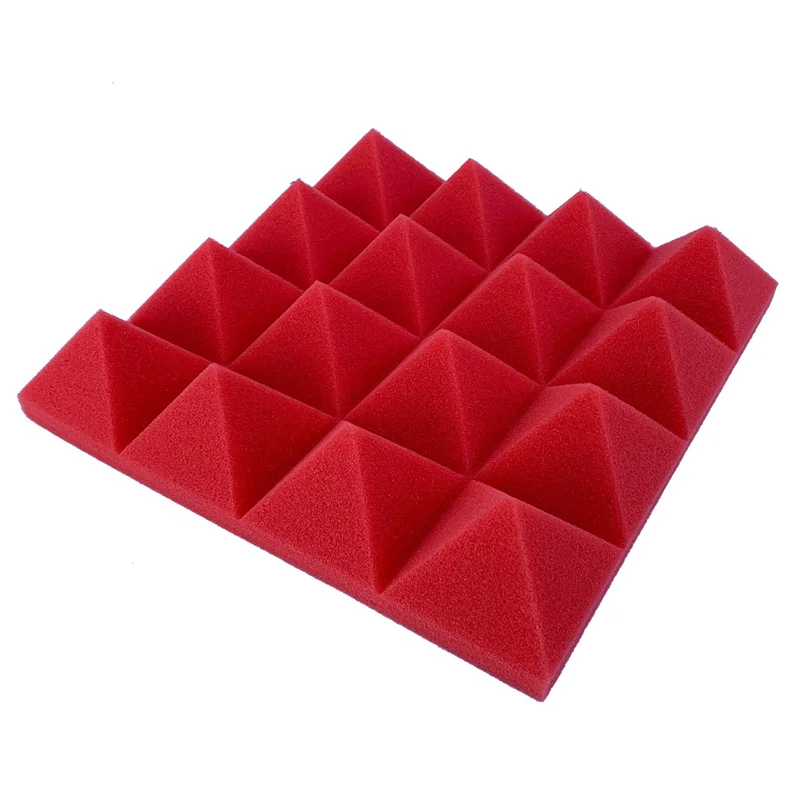 

AS98-48Pcs 25X25x5cm Studio Acoustic Soundproof Foam Pyramid Noise Insulation Sound Absorption Treatment Panels Black+Red
