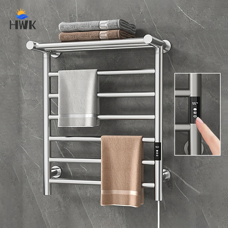 Black/Chrome Bathroom Electric Heated Towel Rail Temperature Timing Towel Warmer Stainless Steel Electric Towel Rack For Home