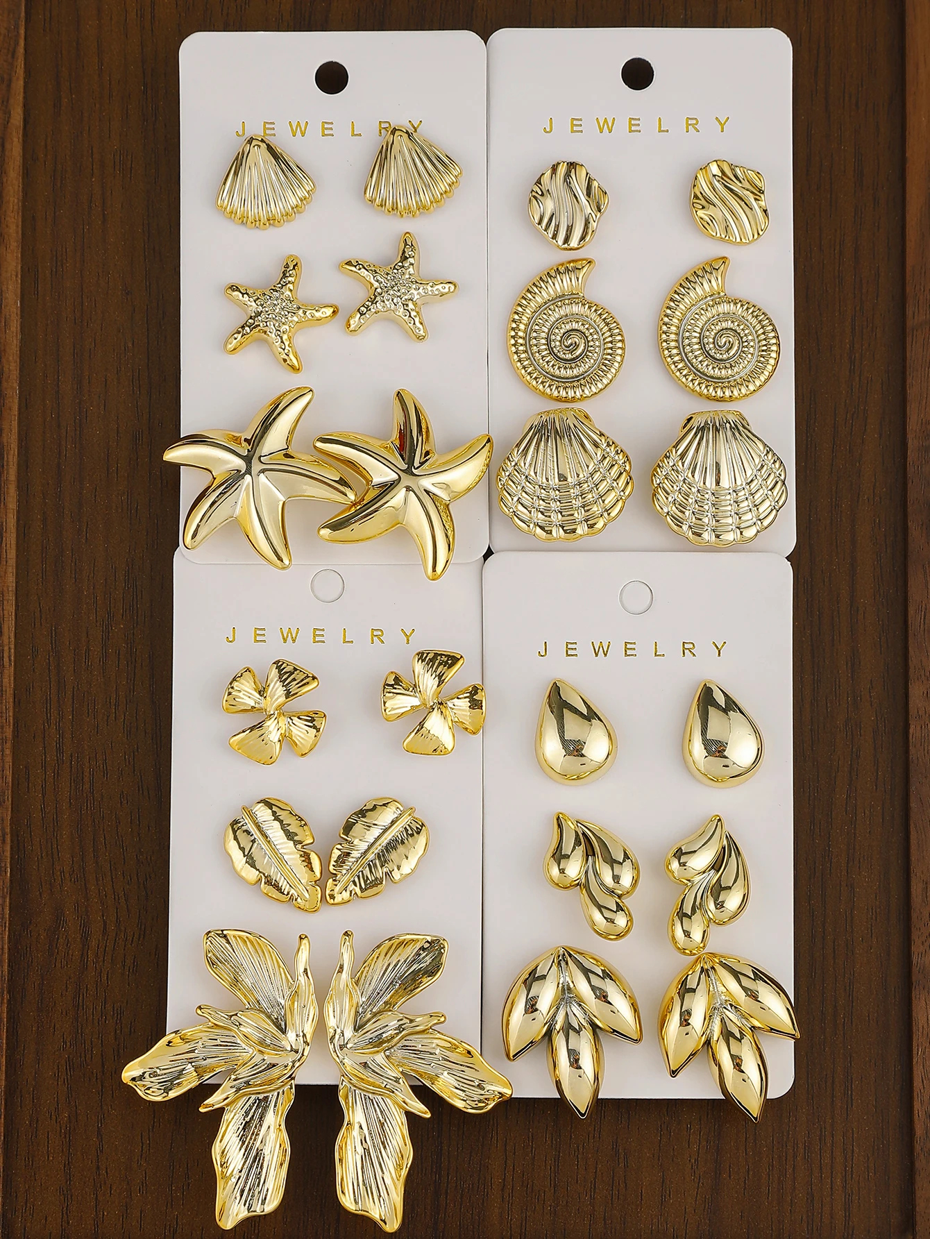 3-12pairs Fashion Minimalist Design, Plastic Material With Starfish, Seashell, Conch Multi-Element Earrings