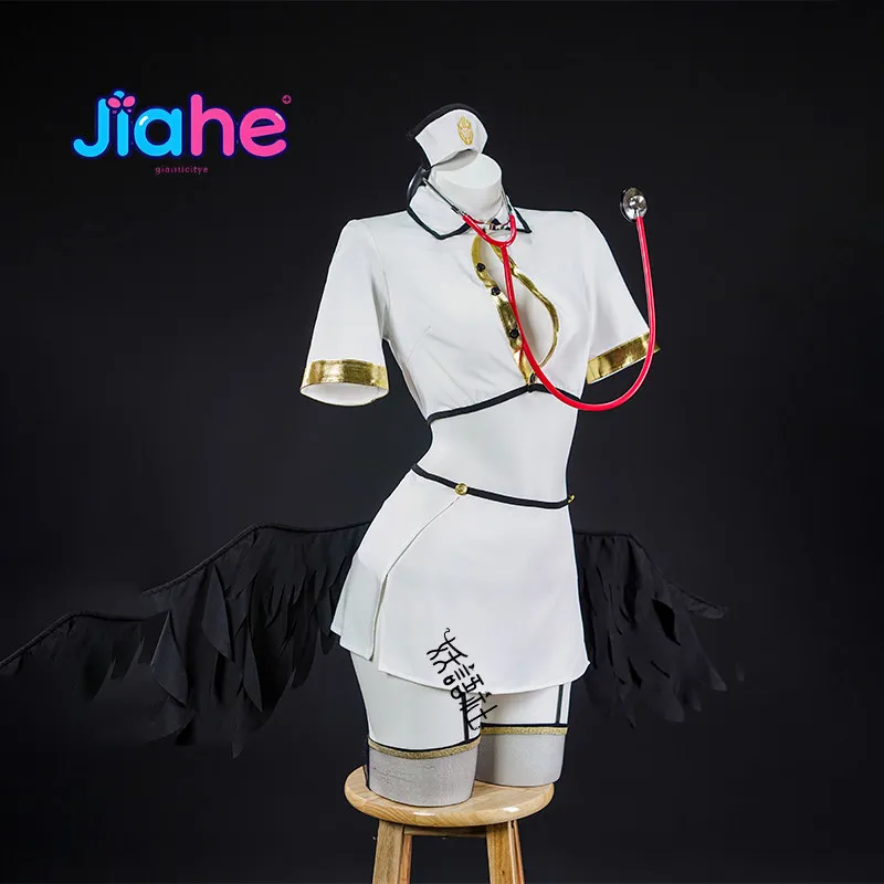 Disfraz de Cosplay de Albedo de Overlord, Uniforme de Enfermera Sexy para Mujer, Falda, Accesorios para la Cabeza, Calcetines, Disfraz de Albedo para Halloween y Carnaval