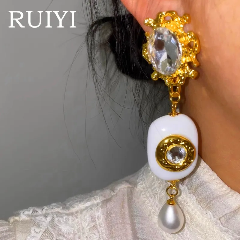 Vintage Big Metal Drop Earrings Waterdrop Pearl Rhinestone Long Dangle Earring for Women Jewelry 2024 New Elegance Gifts ..