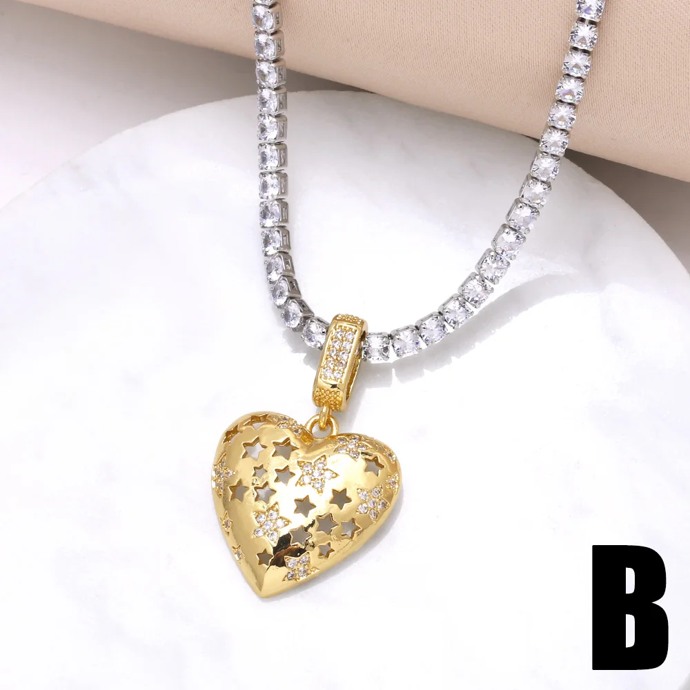 FLOLA Statement Tennis Chain Heart Necklace for Women Clavicle Chain Short Necklace Choker Luxury Jewelry nkew31