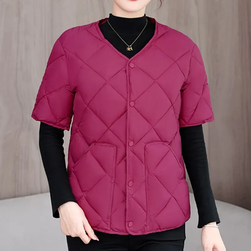 

Winter New Short Cotton Vest Women Fashion O-Neck Half Sleeve Jacket Female Mom Lnner Liner Waistcoat Thick Warm Clothes W1160
