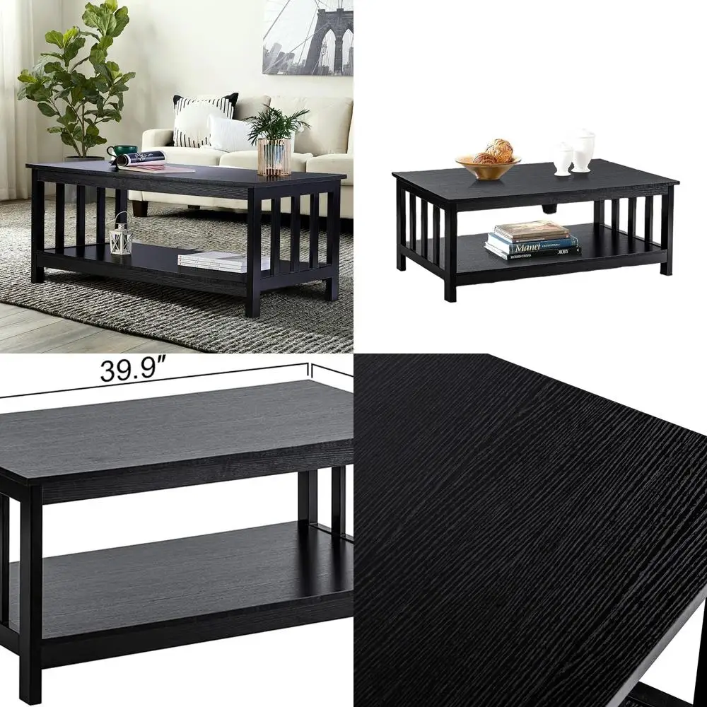 Table basse en bois noir avec étagère, 40 meubles de salon