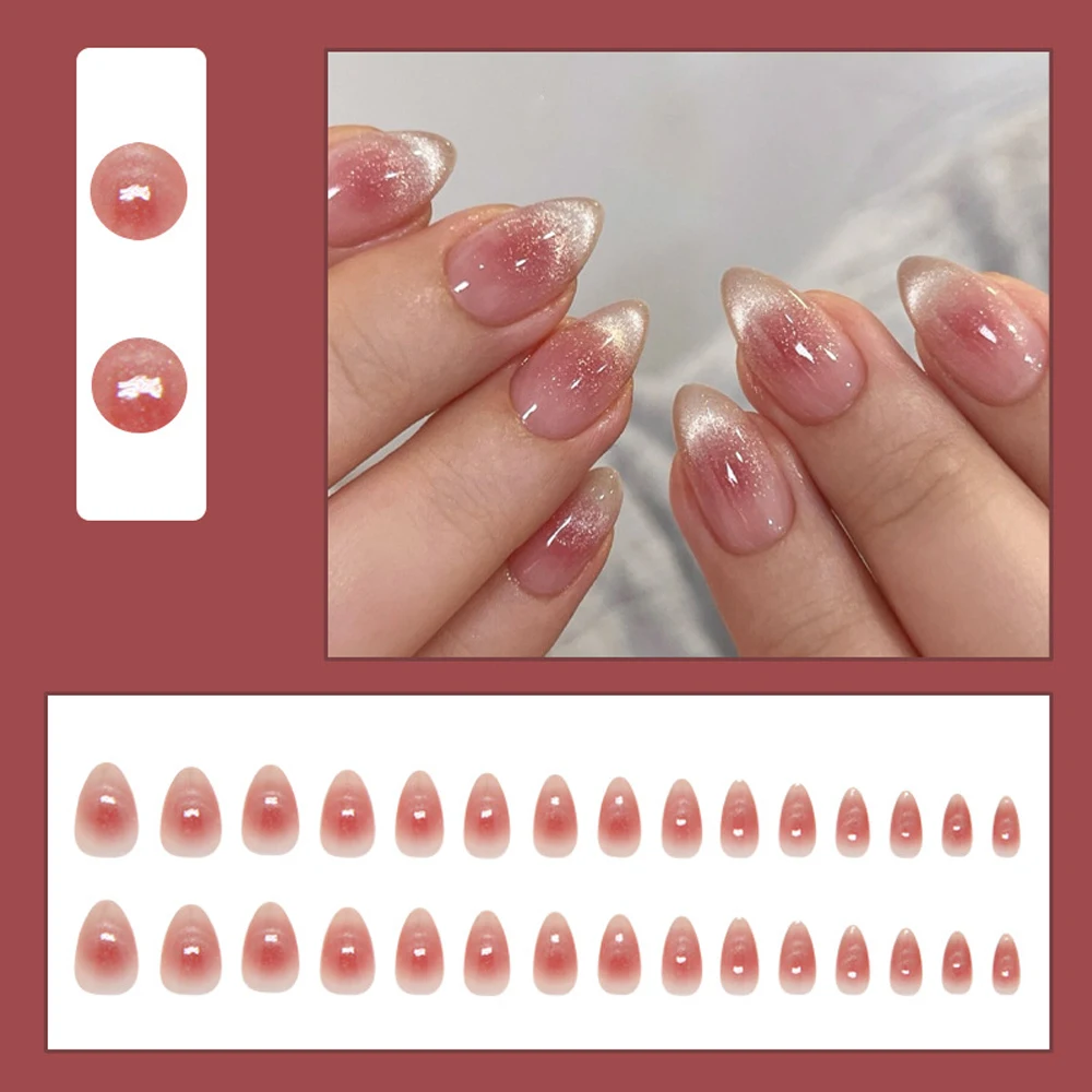 24Pcs Short Oval Head Blush Pink Press On Nails Nude Color Wearable Almond False Nails Charms Detachable Fake Nail For Girl view 2