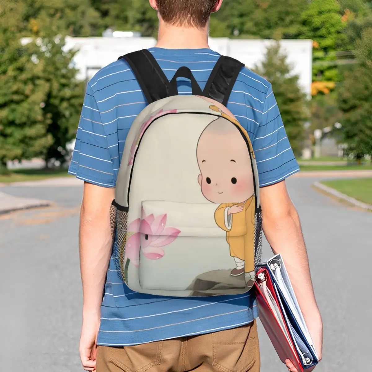 Cartoon Monk Cute Backpack Student BookBag Kids School Bag Computer Shoulder Bags for Men Women