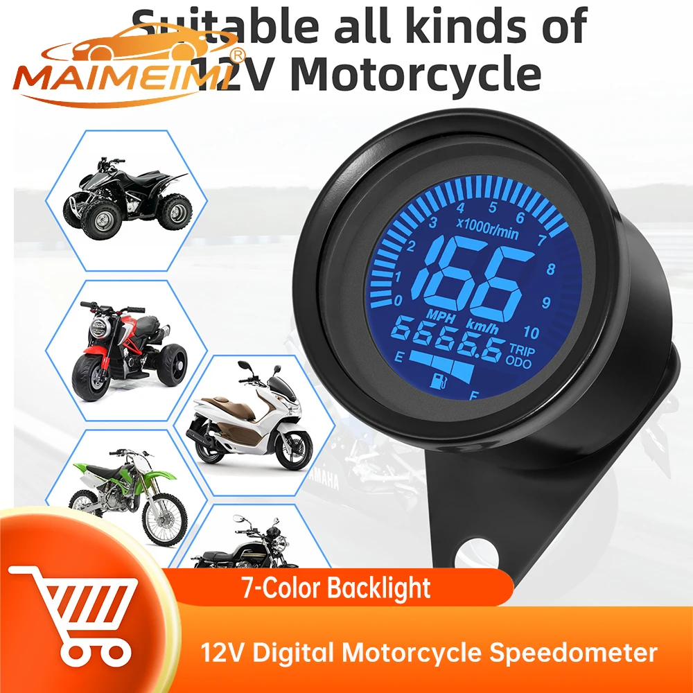 1000RPM Motorcycle Speedometer Dashboard RPM Instruments Tachometer Odometer Fuel Moto Digital Dash 7-Color Backlight