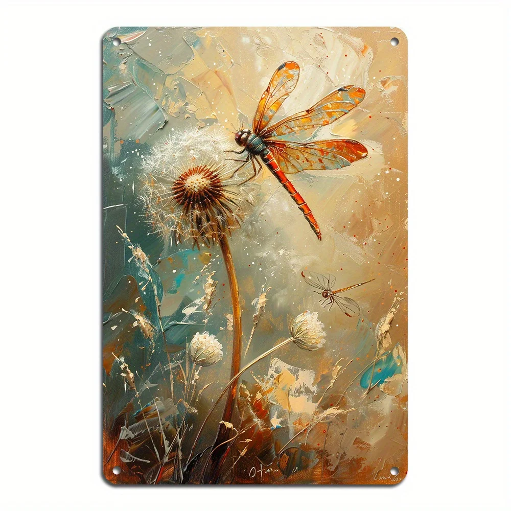 Vintage Metal Wall Art - Dandelion & Dragonfly Design, 8x12 Inch Rustic  Plate Painting for Home & Garden Decor, Durable Outdoor