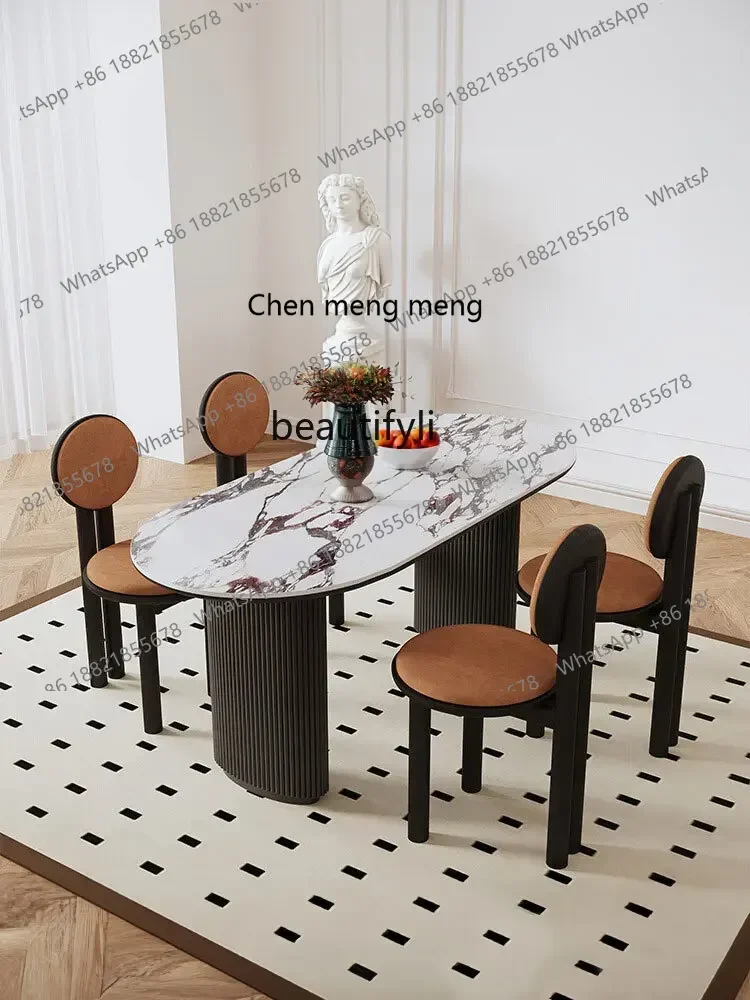182Q French Style Stone Plate Dining Table Solid Wood Retro Rectangular Home Chinese Style Rectangular Simple