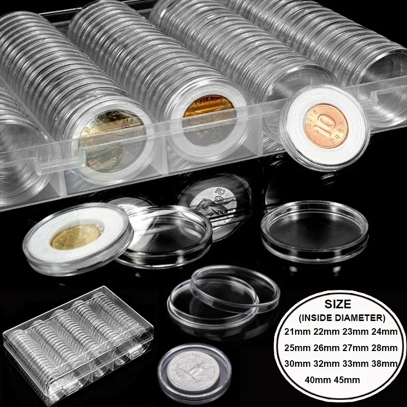 10-100Pcs Transparents Coinning Capsules Storage Box Collection Holder Containers Supplies Gifts 21/22/23/24/25/26/27/28/30-45mm