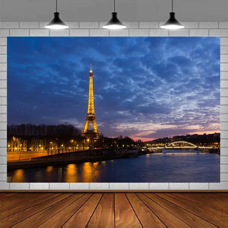 

Photography Backdrop French Paris Eiffel Tower River Sky Lover Adult Photo Shoot Studio Props Dusk European Sunset Background