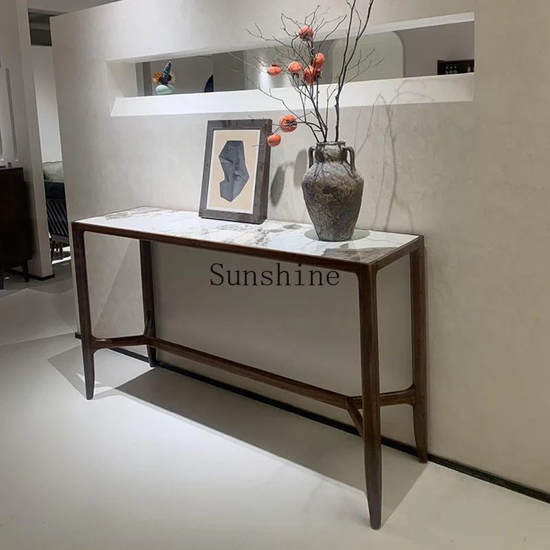

New Chinese black walnut slate porch table long case simple Zen view table