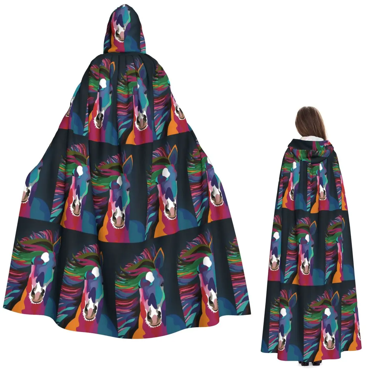 

Длинный плащ с капюшоном для бега лошади, средневековый костюм ведьмы, накидка для косплея, накидка на Хэллоуин, вечеринка для взрослых, унисекс