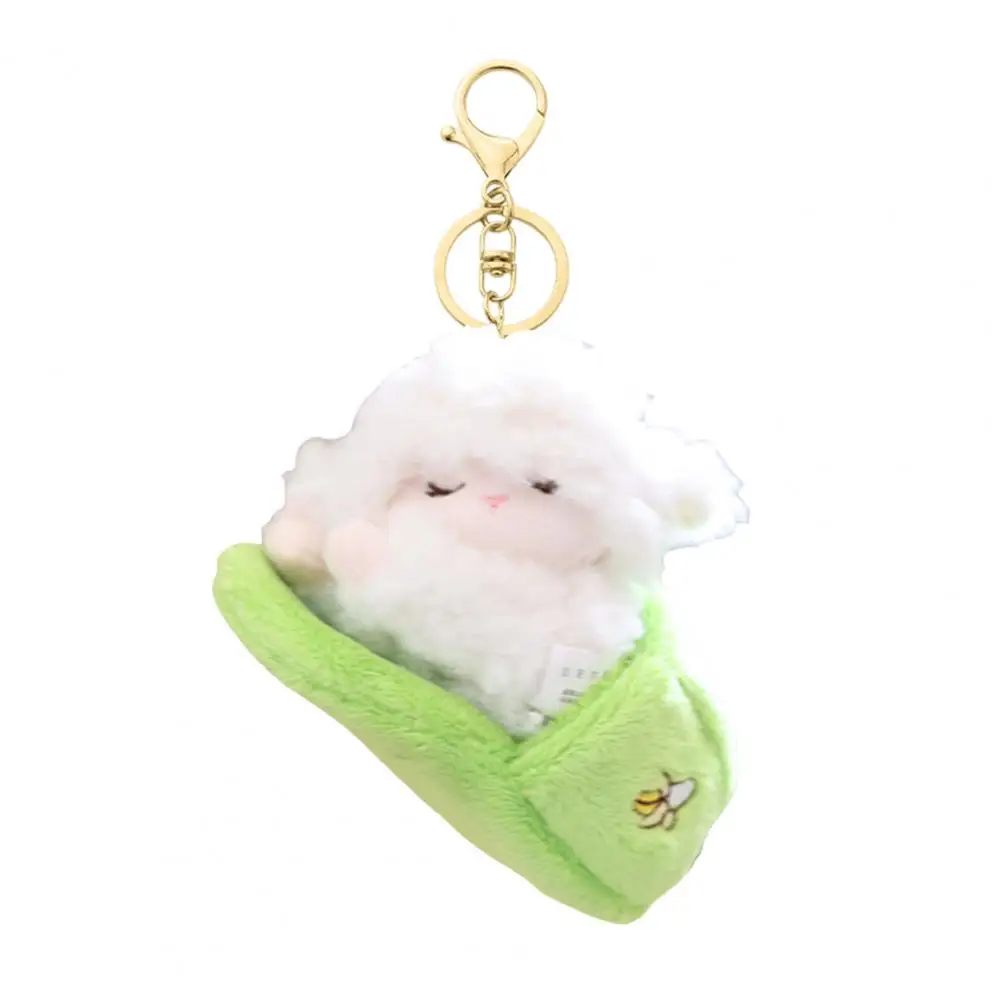 Adorable Sleeping Lamb Keychain, Soft Plush Sheep Stuffed Animal Pendant, Cartoon Slipper Position Key Ring for Bag Backpack, Cu view 5