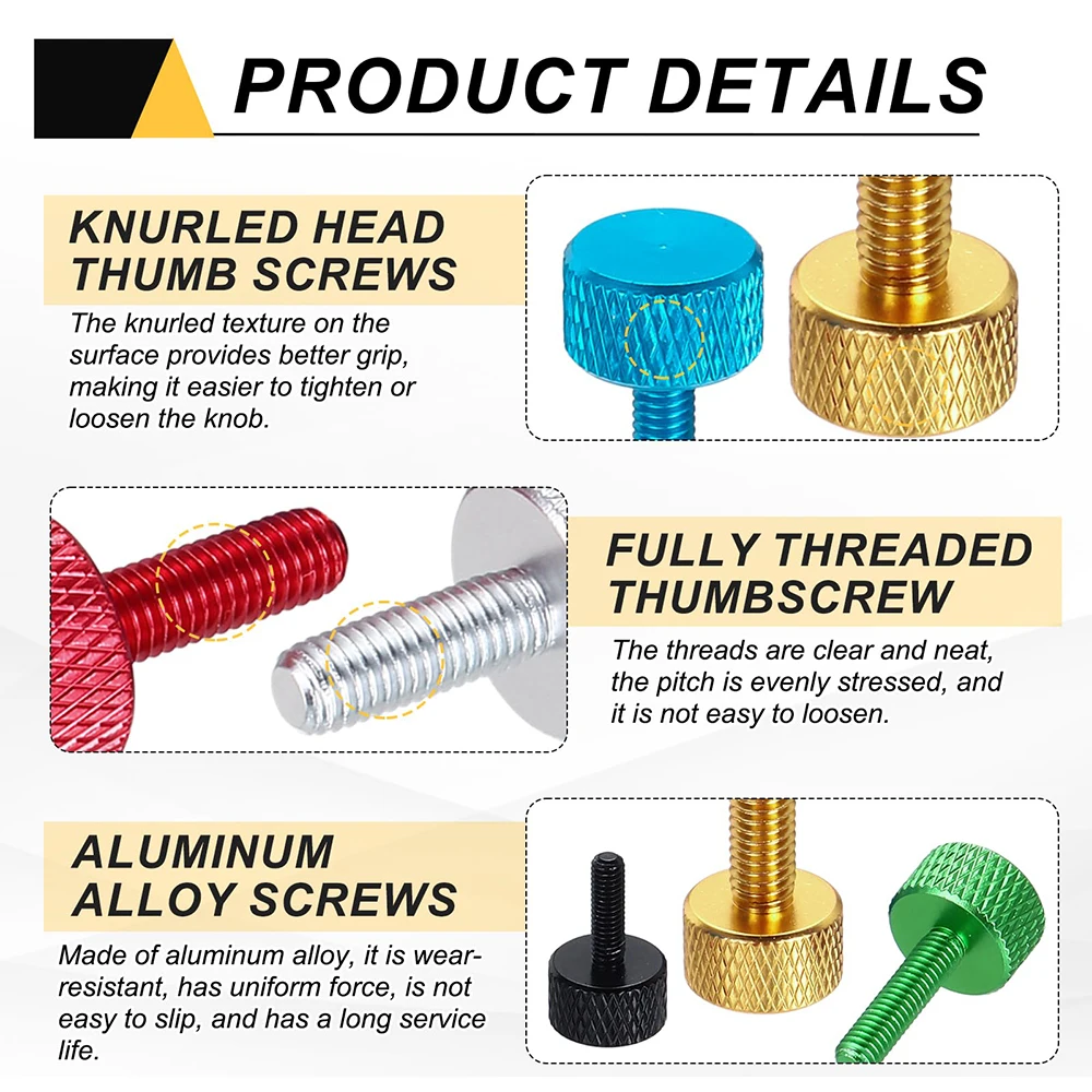 10pcs/lot M3 M4 m5 m6 colourful Aluminum Knurled Thumb Screw Flat Head DIY Computer Case Adjust Screw length 6mm to 20mm
