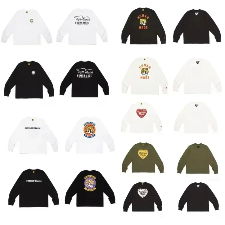 Human Made Retro Tiger Heart Graphic Heavy Cotton Long Sleeve Tee Streetwear Men Women Unisex Casual