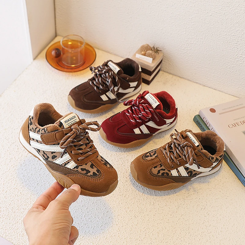 Children's Sneakers Autumn Winter Boys Sport Shoes Girls Comfy Thicken Warm Velet Lined Casual Shoes Toddler Non-slip Footwear