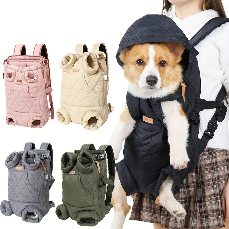 Mochila transportadora de mascotas acolchada ajustable para perros pequeños a medianos: acogedor portabebés con patas delanteras manos libres y forro polar.