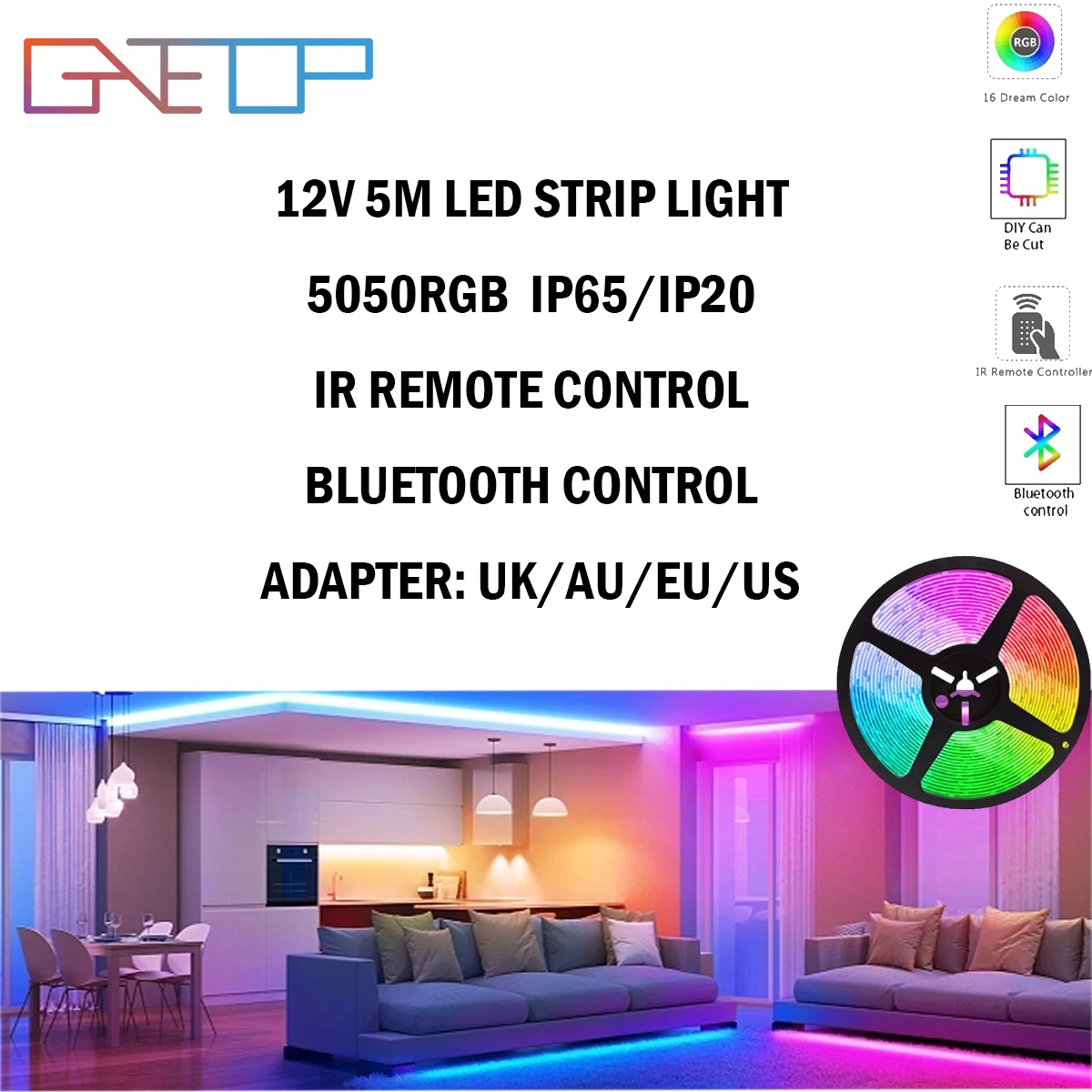 

1-5P Led lamp with Ip65/IP20 RGB infrared/Bluetooth remote control 5050 Flexible lamp with diode for TV background lighting Led